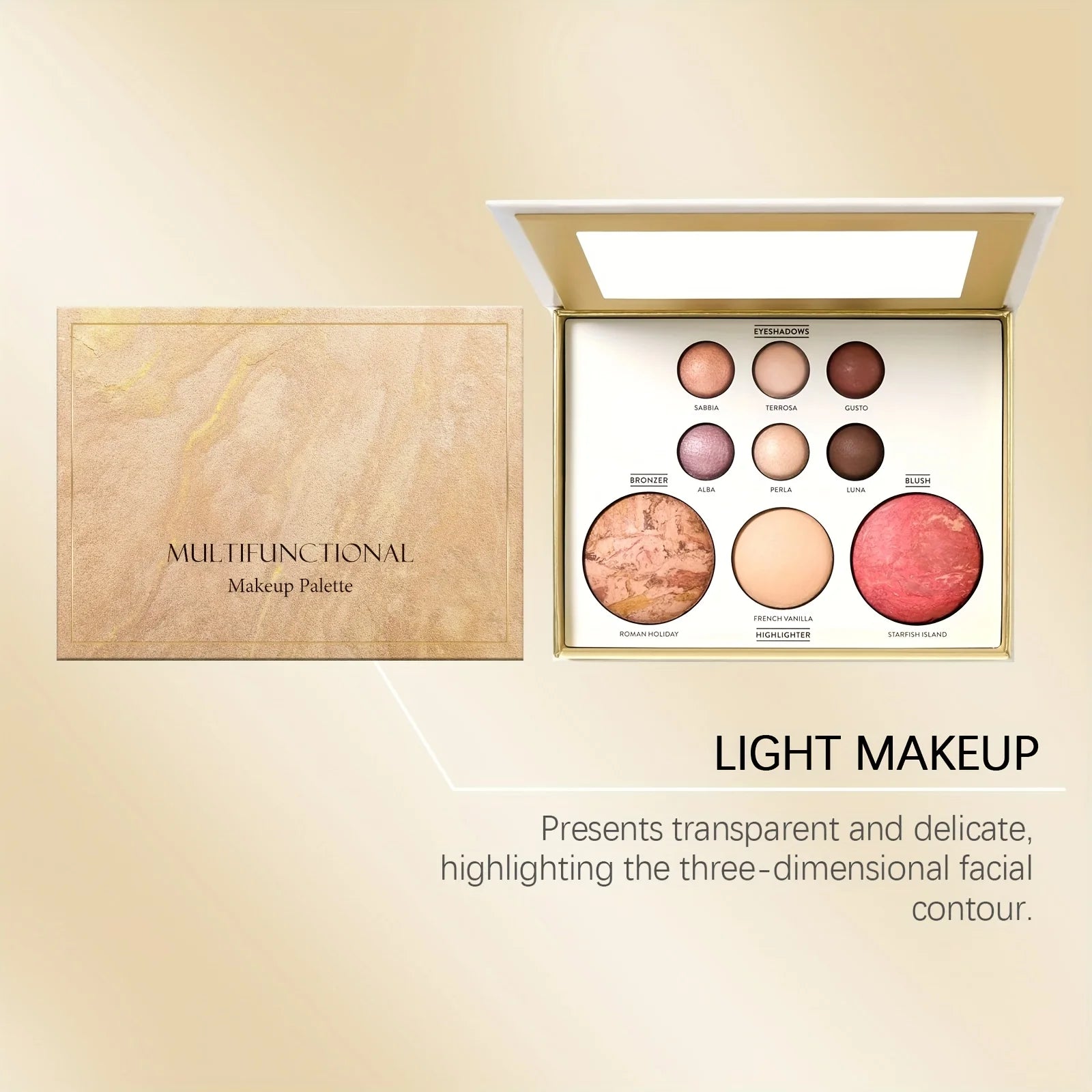 9 Color Gold-Plated Makeup Palette Eyeshadow Contour Blush Highlighter All-in-One Multi-functional Makeup Set for Beauty Lovers