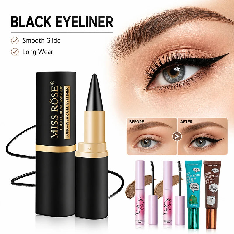 All-in-One Eye Makeup Set, 2 Shades Brow Mascara + Black Gel Eyeliner + Mascara Duo for Defined Brows, Sharp Liner&Lifted Lashes